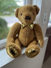 FAO Schwarz Anniversary Teddy Bear Gold Bow Tie Brown Plush Stuffed Animal 14