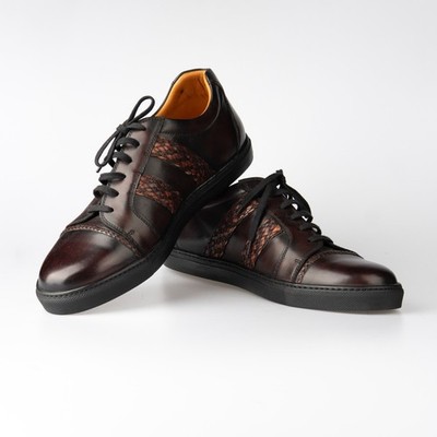 NWOB $1350 BONTONI Dark Brown Sneakers Leather Shoes 9UK / 10US / 43EU