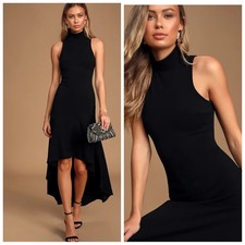 NWT Lulus Day of Love Black Sleeveless Mock Neck High-Low Dress Women's Large