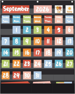 Classroom Calendar Pocket Chart with 70pcs Cards, Kids Calendar Pocket Chart for