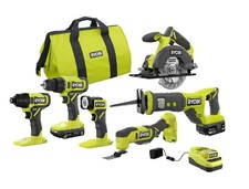 RYOBI  18V Cordless 6-Tool Combo Kit with 1.5 Ah Battery, 4.0 Ah Battery, and