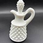 VINTAGE FENTON HOBNAIL MILK GLASS CRUET W/STOPPER • PERFECT! OIL/VINEGAR BOTTLE!