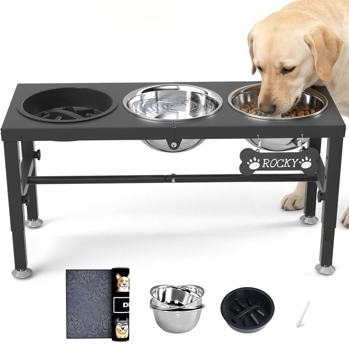 3-in-1 Slow Feeder Dog Bowl Stand, Elevated Raised Feeder with 1 Slow Feed  & ... | eBay