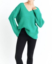 Endless Rose Furry V Neck Sweater Green