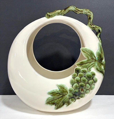 Hull Pottery Tokay Tuscany Moon Basket Planter Vase Grapes Vine Leaves