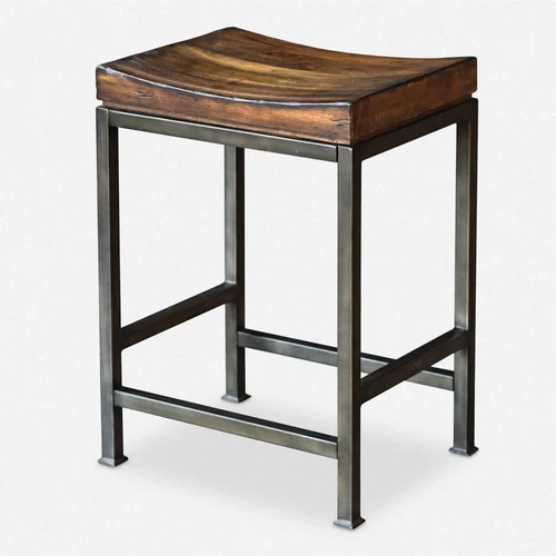 UTTERMOST BECK 25441 DARK WALNUT SOLID HARDWOOD INDUSTRIAL IRON COUNTER STOOL - Picture 6 of 6