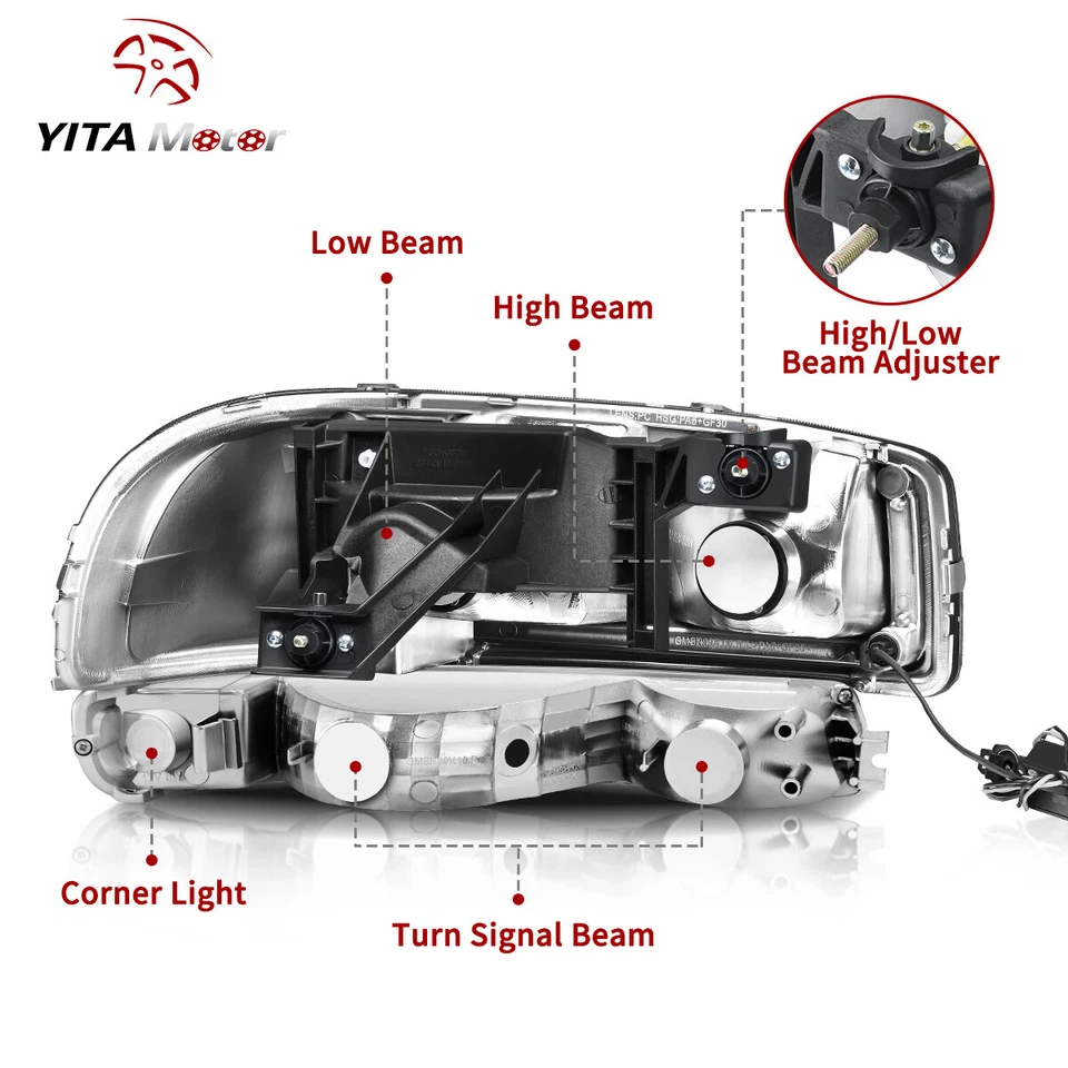 DRL LED Chrome Clear Headlights+Bumper Lamps For 1999-2006 GMC Sierra 1500 2500 - Image 4 of 4
