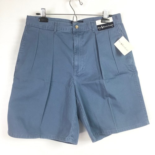 Polo Ralph Lauren Mens 34 Shorts Pleated Blue Cotton Chino Tyler Vtg