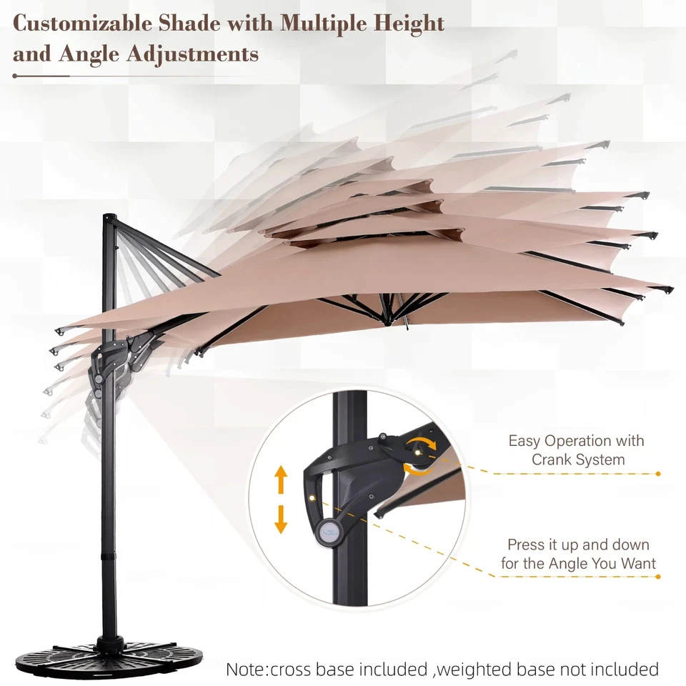 Paraguas colgante de patio voladizo desplazado de 10 pies para exteriores rotación 360�� Foto 2 de 4