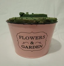 Pink Bucket Metal Floral Arrangement Bin Vintage Container Flowers & Garden