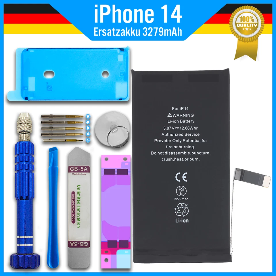 PROBAGZ Ersatz Akku für iPhone 14 + Werkzeug Set + Rahmenkleber