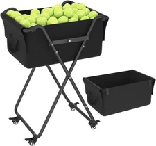 Foldable Tennis Ball Hopper Cart with Wheels, Portable Pickleball Black 