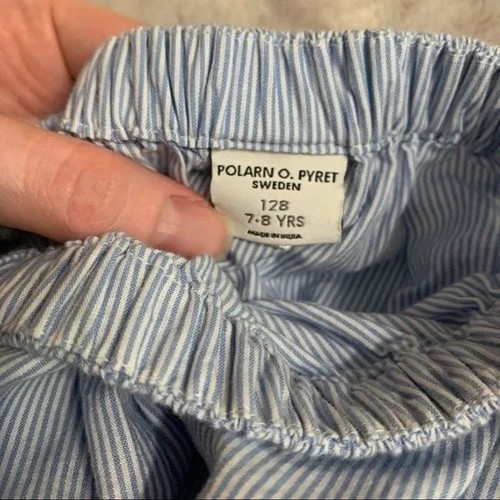 Polarn O. Pyret Top Girls 7-8 Blue Striped Cold Shoulder Ruffle Blouse Swedish - Picture 3 of 3