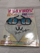 Hugh Hefner Signed Playboy 1996 Good  I Carved Playmate Of The Month Rare