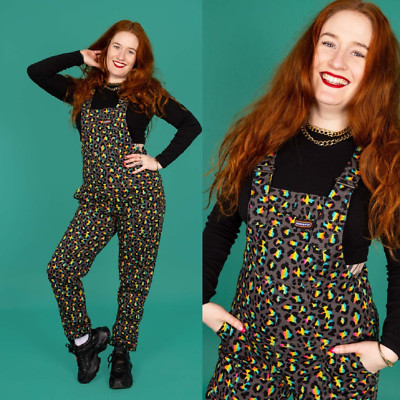 RUN AND FLY grauer Regenbogen Leopard Druck Stretch Köper Baumwolle Latzhose 4XS-4XL