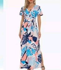 NWT Wrap V Short Flutter Sleeve Floral Maxi Dress Belted Small (Hutch lookalike)