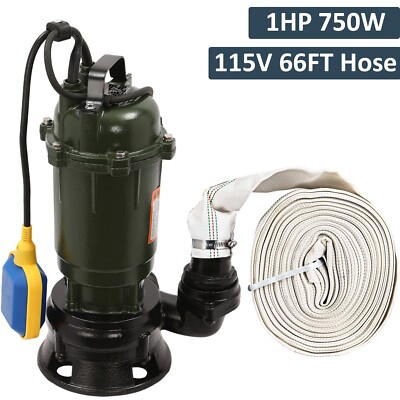 1HP Sewage Submersible Pump Cast Iron Sump Pump 4000GPH w/66ft HOSE 110V w/Float