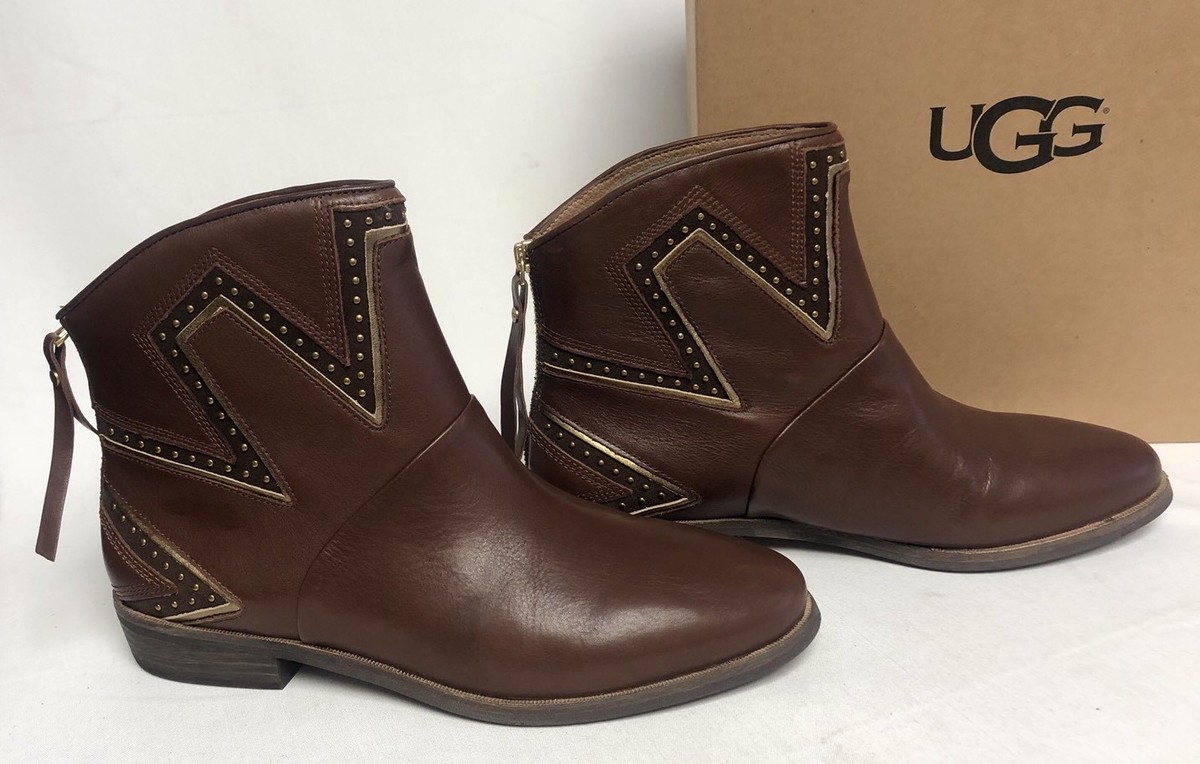 UGG Australia LARS SUNBURST STUD SMOOTH LEATHER BOOTS Mid Brown WOMENS  1017356