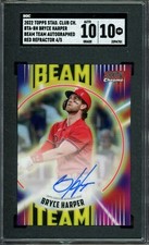 BRYCE HARPER ~ 2022 Stadium Club Chrome Beam Team Red #BH (#4/5) SGC 10/10 AUTO