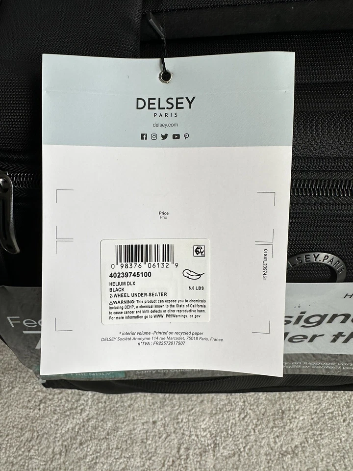 DELSEY Paris Helium DLX Softside Luggage Upright Under-Seater Carry on 15" Black - Image 4 of 4