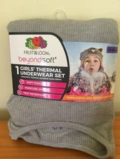 New Fruit of the Loom Beyond Soft Girls Thermal Underwear Set Gray many sizes