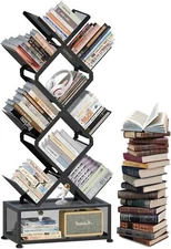 Folding Bookshelf,9 Tier Tree Bookshelf with Storage Cabinet,Stylish Design Meta