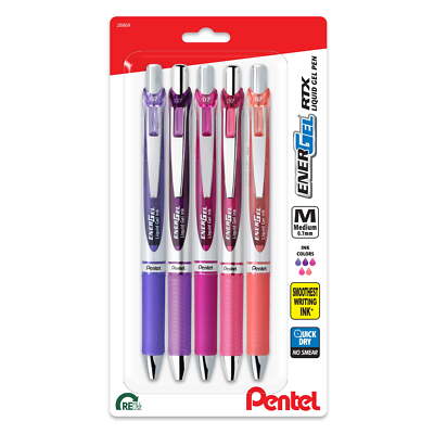Pentel EnerGel RTX Gel Ink Pens, Medium Point, 0.7mm, Pack of 5 Pens
