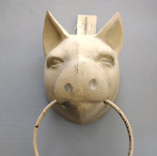 Wisteria 3D cast iron pig towel ring farmhouse/Boars head decor