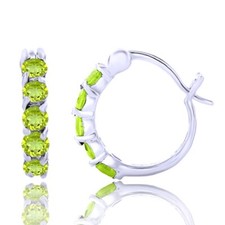 Hoop Earrings Peridot Gemstone 14K White Gold Plated Sterling