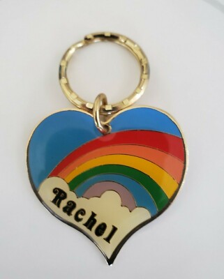 Vintage Centennia Gold Heart Shaped Rainbow Cloud Keychain Various Names U Pick
