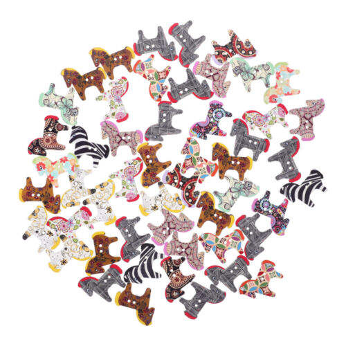  50 Pcs Horse Printed Wooden Buttons Child Hand Decor Dress Decorative - Picture 1 of 13