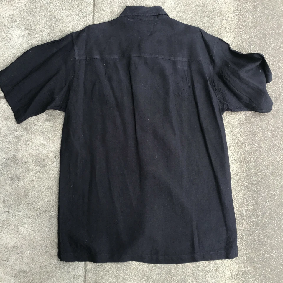 Donald J Trump Signature Button Short Sleeve Shirt 100% Linen Medium Black - Image 4 of 4