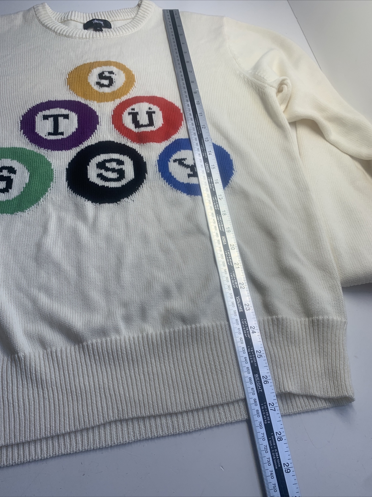 Stussy Billiard Snooker Pool Sweater Jumper Knit Medium Mens Cream | eBay