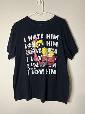 Nickelodeon Hey Arnold Large Black T Shirt Helga I Hate Him Yet I Love Him