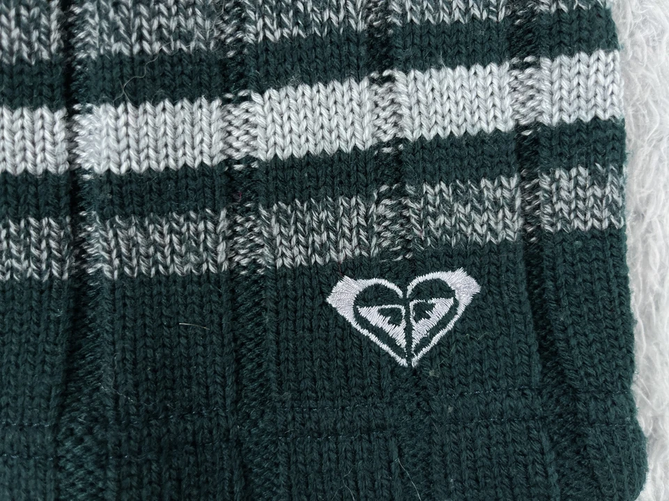 Roxy Beanie Toque Mujer Talla Única Verde azulado oscuro Blanco Rayas Tejido 100% Acrílico Esquí Foto 2 de 4