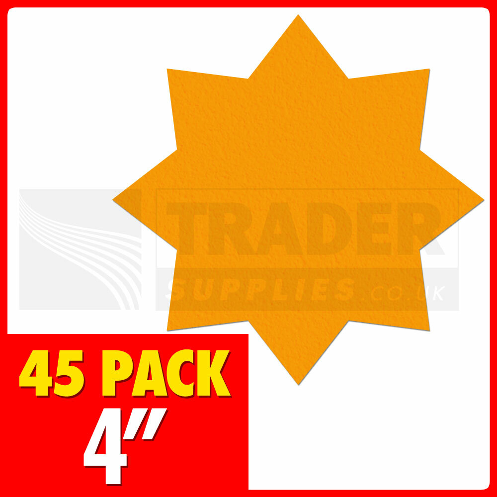 105mm Fluorescent Star Orange 45 Per Pack Price Tag Cards Day Glo Neon Hi Viz | UK