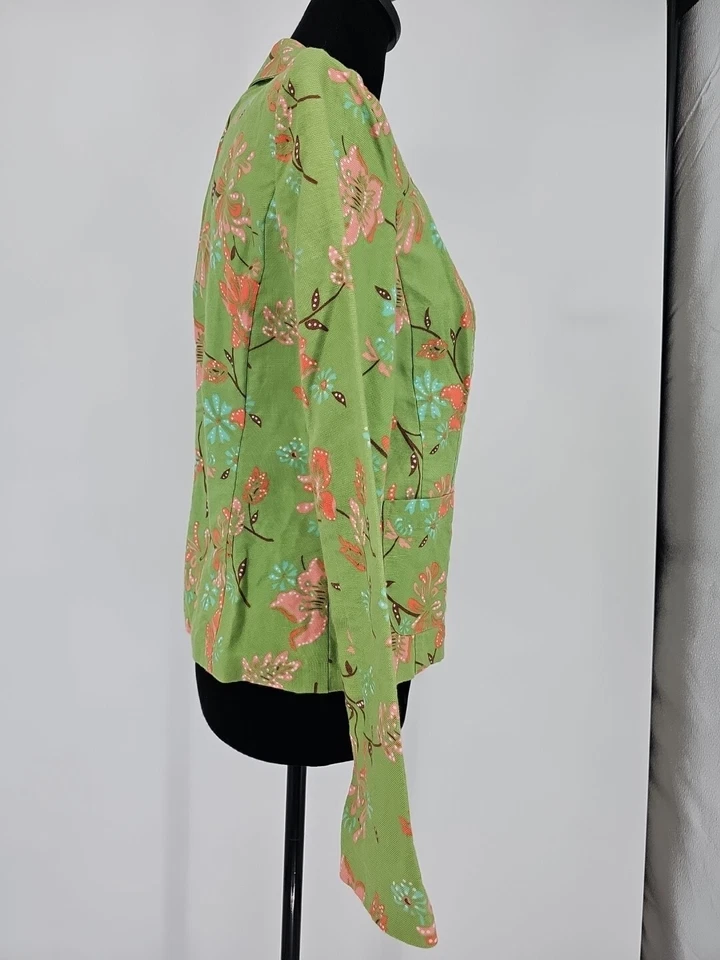 Blazer boho Harold's para mujer de lino verde floral talla 4 Foto 3 de 4