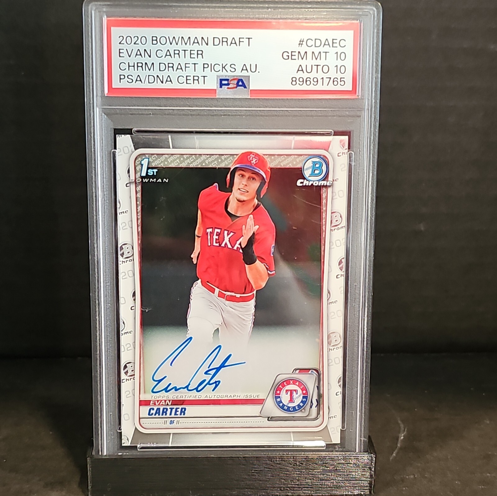 Evan Carter 2020 Bowman Draft 1st Chrome Auto PSA 10 GEM MINT AUTO 10 Rangers