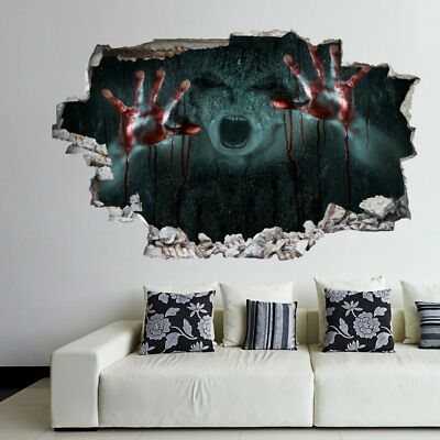 Zombie Bloody Hands Horror Scene 3D Wall Art Sticker Mural Decal GH8