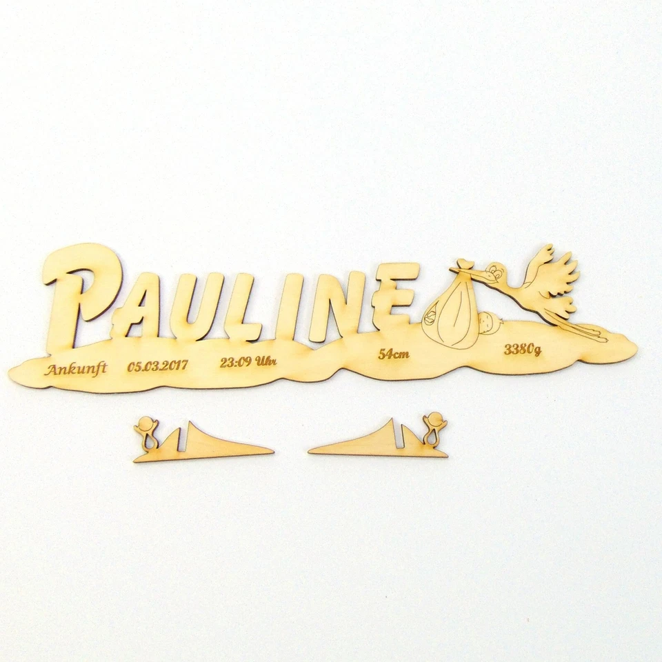 Geschenk zur Geburt zur Taufe, Storch stehend aus Holz Personalisiert Gravur - Bild 4 von 4