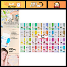 Korean Collagen Essence Sheet Mask Variety Pack - 32 Masks, A B Set, Hydrating 