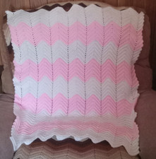 NEW Handmade Crochet Baby Blanket Afghan Pink White 34" x 24"