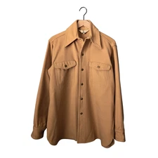 Vintage 60s WOOLRICH Jac Shirt Khaki Wool Chore Shacket Made in USA Mens MD