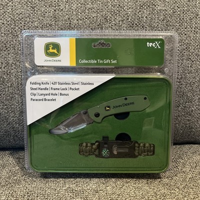 John Deere TecX Folding 420 Stainless Steel Knife in Collectible Tin Gift Set