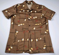 Mr Jan Disco Shirt Mens XL Butter Brown Collar 70s Mod Disco Geometric Vintage