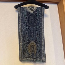 Brand New Etro Paisley Pattern Wool Silk Blend Scarf Dark Gray Blue Italy