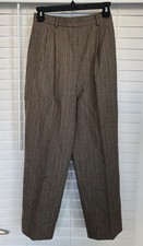 Polo Ralph Lauren Women  s Pants Sz 4 Brown Houndstooth 100  Wool Trousers VTG
