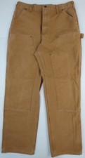 Carhartt Washed Duck Double Front Dungaree Pants Mens Size 34x32 Brown B136-BRN