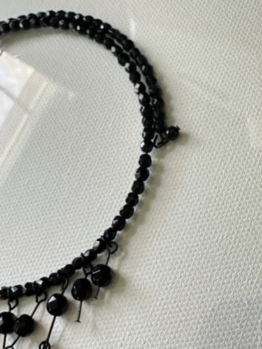Vintage Black Glass Dangling Waterfall Bib Collar Choker Necklace - Picture 5 of 8
