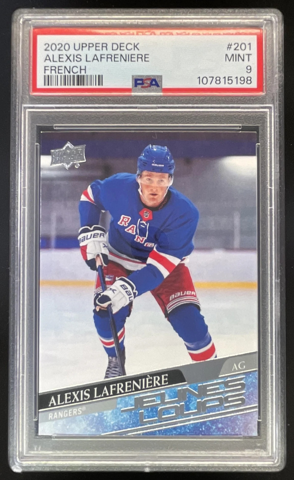2020-21 Upper Deck French #201 Alexis Lafreniere Young Guns RC PSA 9 view 1